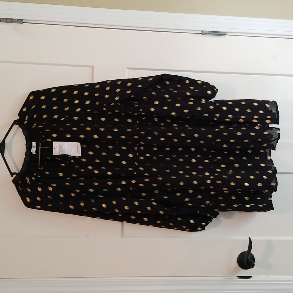 New Black Dress with Gold Accents Size XL Tiered Flowy Flattering Fit NWT